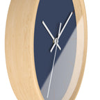 Wooden Base White Hand Modern Minimal Rugged Blue Navy Silent Wall Clock With Country Brown Time Markers Side