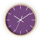 Wooden Base White Hand Modern Minimal Silent Purple Wall Clock With White Time Markers Front