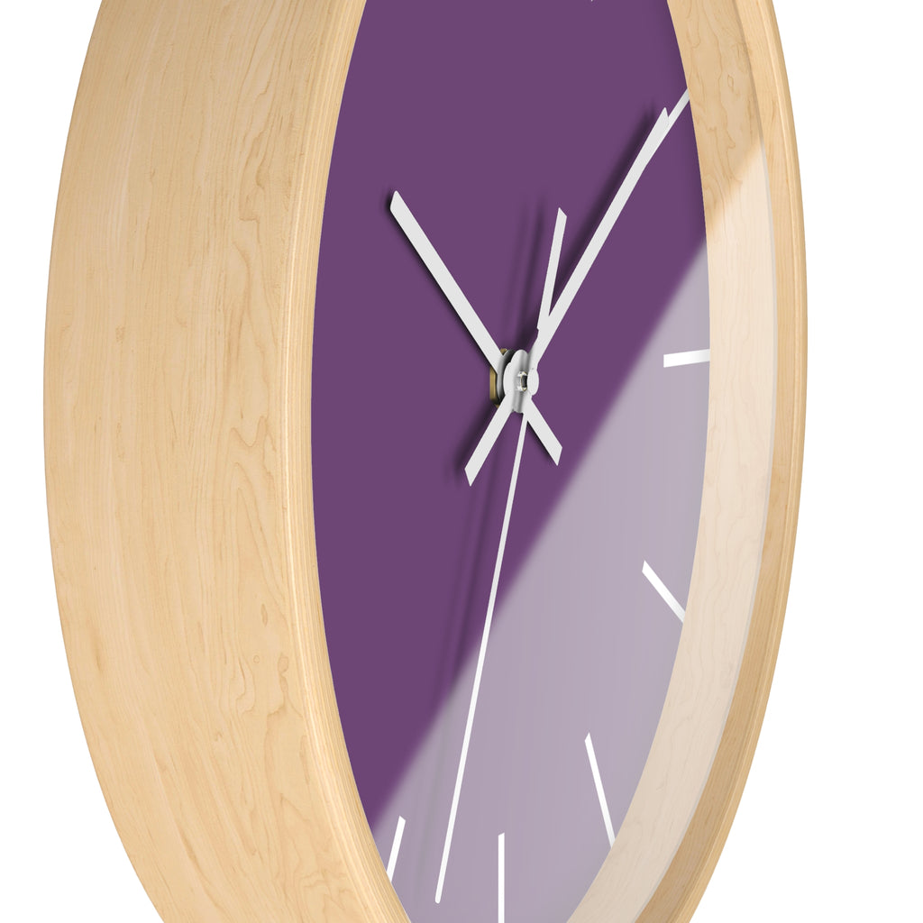 Wooden Base White Hand Modern Minimal Silent Purple Wall Clock With White Time Markers Side