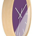 Wooden Base White Hand Modern Minimal Silent Purple Wall Clock With White Time Markers Side