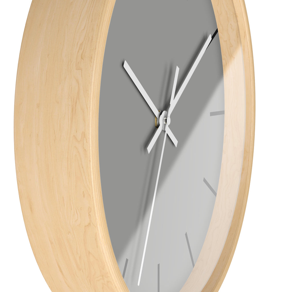 Wooden Base White Hand Modern Minimal Stardust Grey Silent Wall Clock With Black Time Markers Side