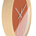 Wooden Base White Hand Modern Minimalist Boho Rust Orange Wall Clock With Light Grey Time Markers Side