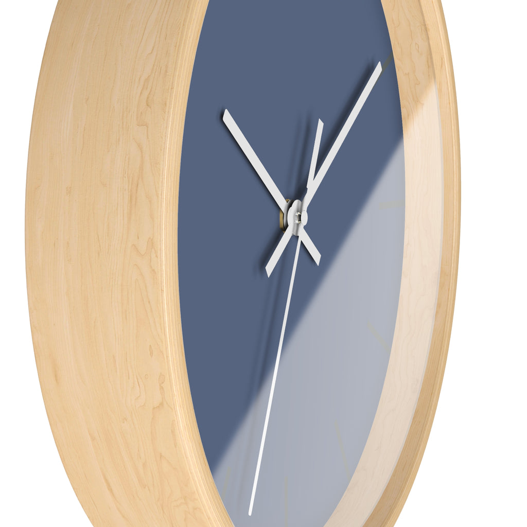 Wooden Base White Hand Modern Minimalist Dust Blue Silent Wall Clock With Light Brown Time Markers Side