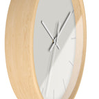 Wooden Base White Hand Modern Minimalist Off White Silent Wall Clock With  Light Grey Time Markers Side