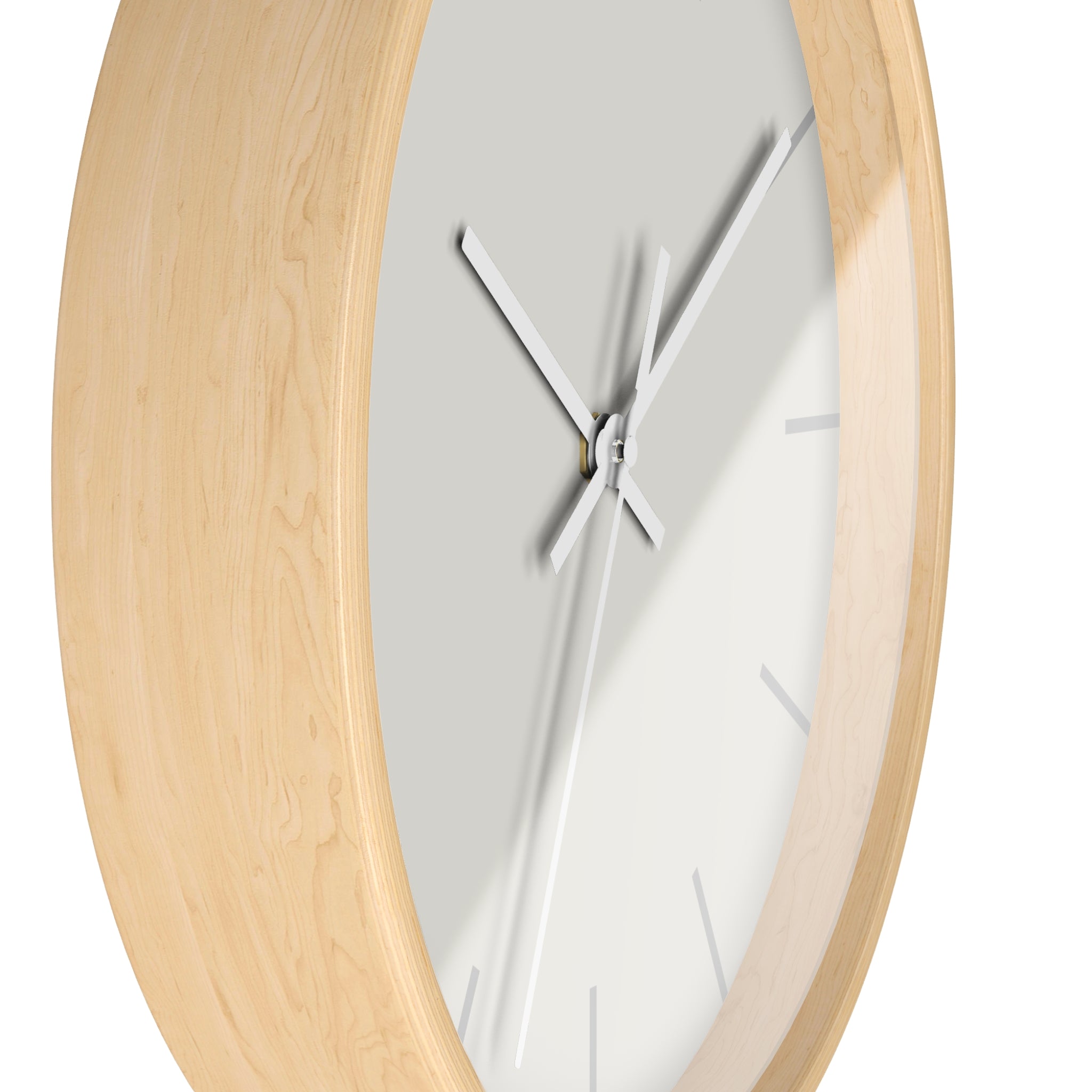 Wooden Base White Hand Modern Minimalist Off White Silent Wall Clock With  Light Grey Time Markers Side