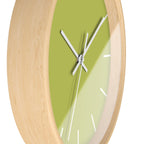 Wooden Base White Hand Orchid Lime Green Modern Minimal Silent Wall Clock With White Time Markers Side
