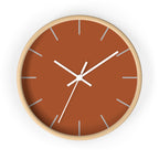 Wooden Base White Hand Paarl Terracotta Modern Minimal Silent Wall Clock With Ivory Grey Time Markers Front