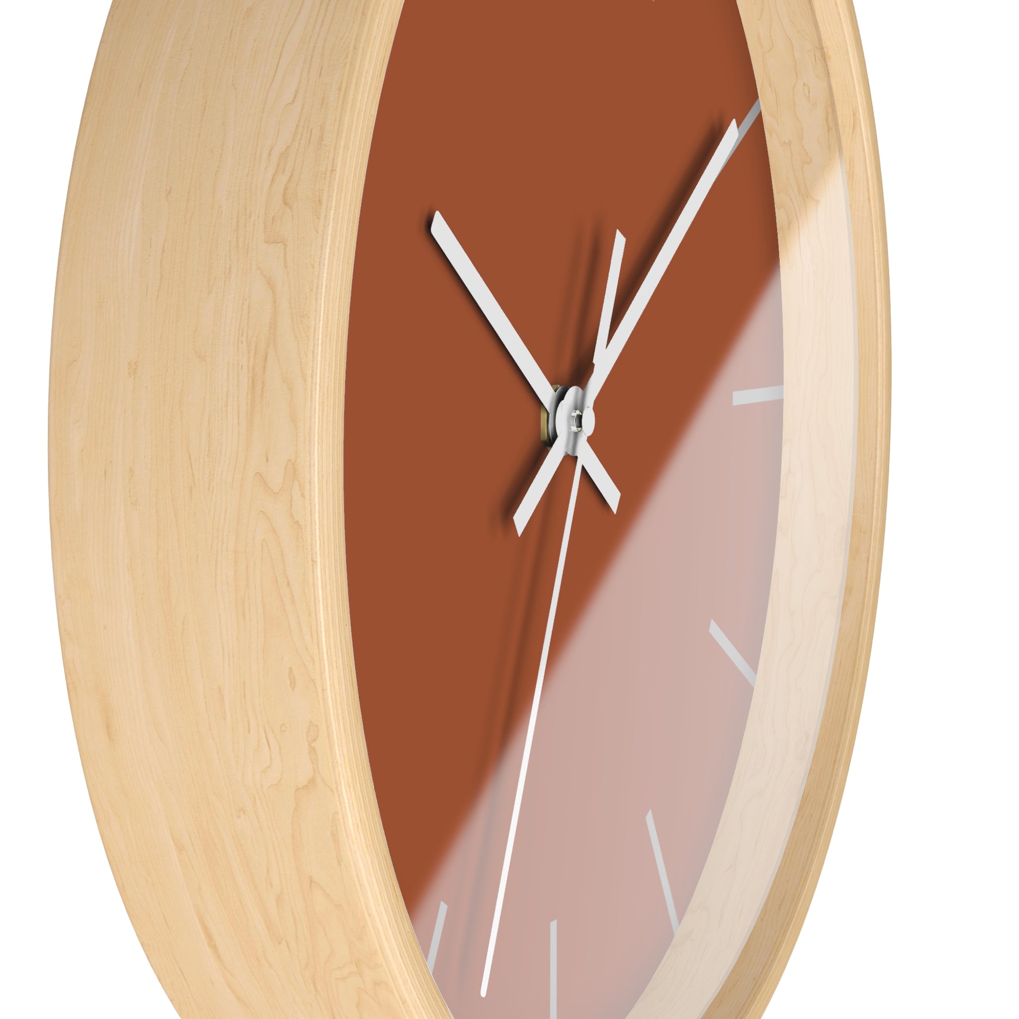 Wooden Base White Hand Paarl Terracotta Modern Minimal Silent Wall Clock With Ivory Grey Time Markers Side