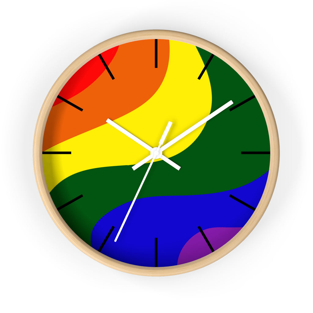 Wooden Base White Hand Pride Modern Minimal Silent Wall Clock Front 