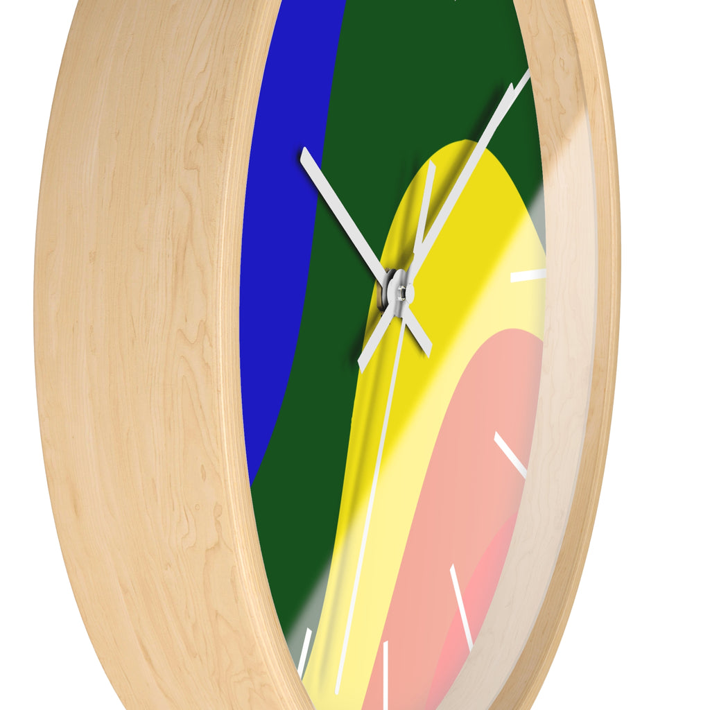 Wooden Base White Hand Pride Rainbow Wave Modern Minimal Silent Wall Clock With White Time Markers Side