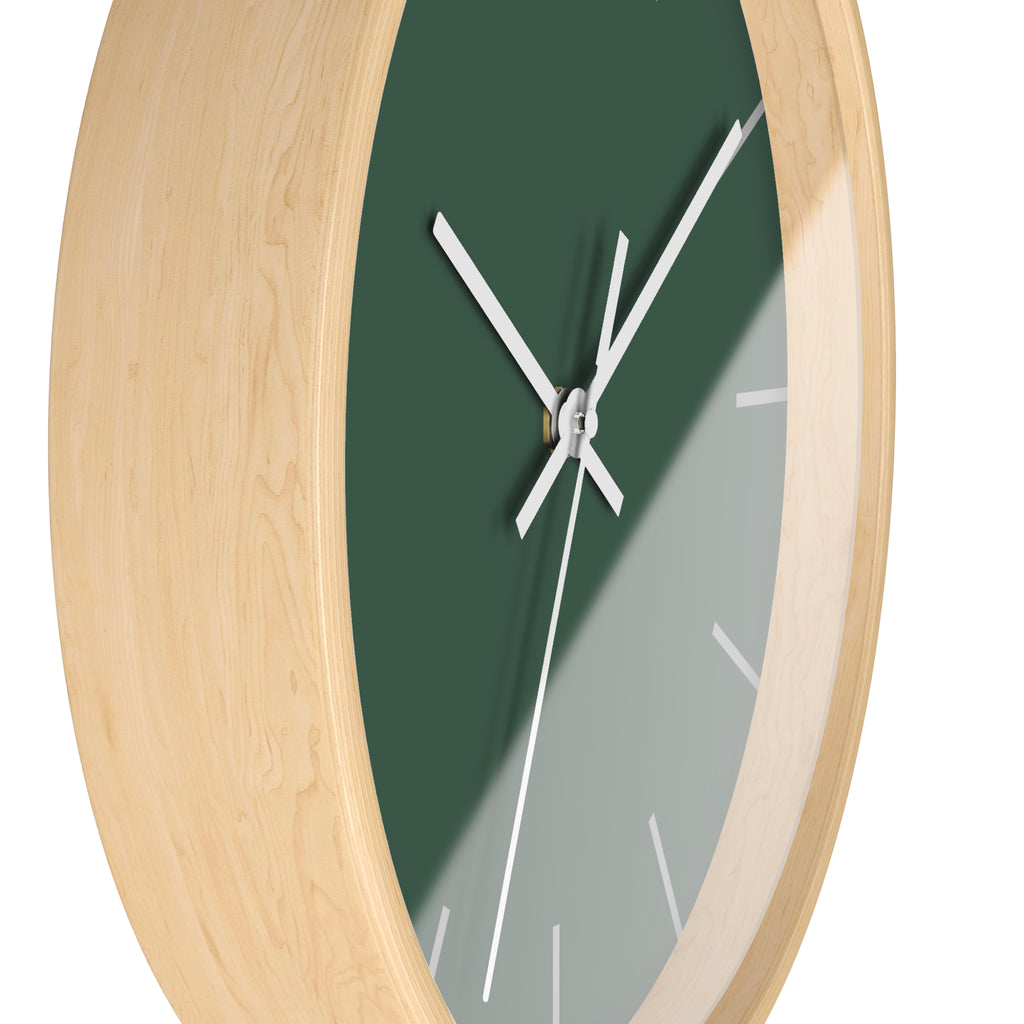 Wooden Base White Hand Stromboli Dark Green Modern Minimal Silent Wall Clock With Stardust Grey Time Markers Side