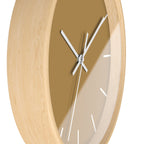Wooden Base White Hand Tan Driftwood Brown Modern Minimalist Silent Wall Clock With White Time Markers Side