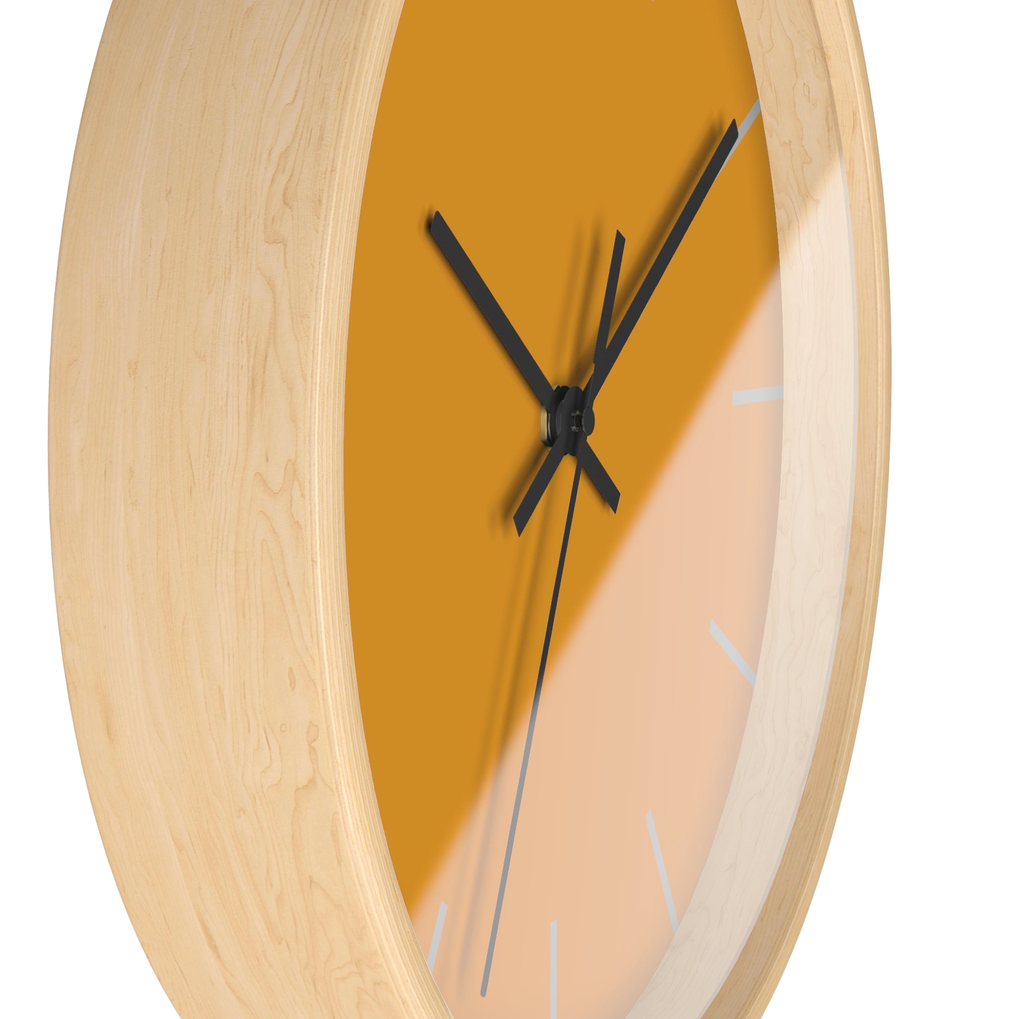 Wooden Frame Black Hand Dixie Florida Orange Mustard Modern Minimalist Wall Clock With Stardust Grey Time Markers Side 