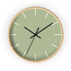 Wooden Frame Black Hand Schist Green Sage Modern Minimal Wall Clock With White Time Markers Front