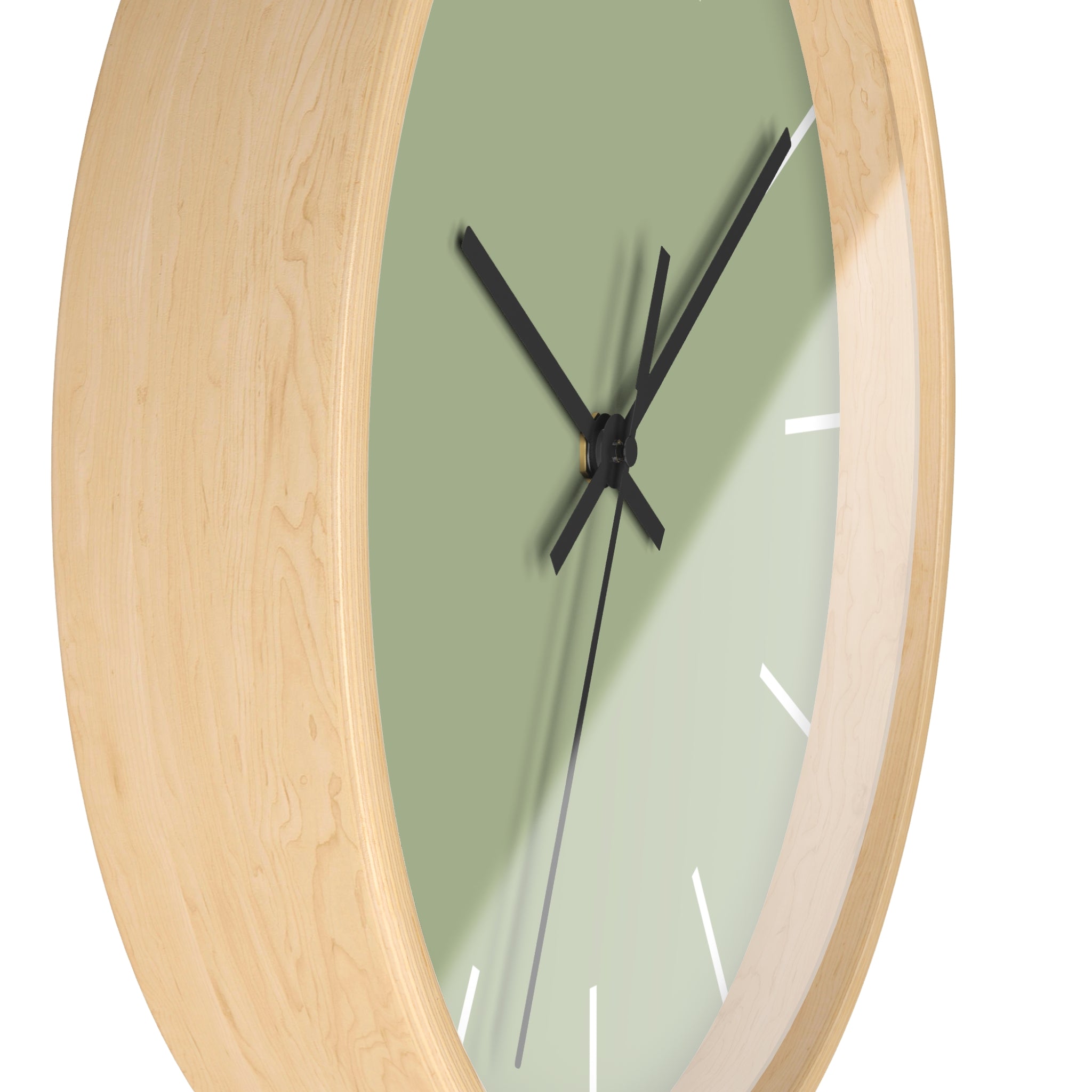 Wooden Frame Black Hand Schist Green Sage Modern Minimal Wall Clock With White Time Markers Side