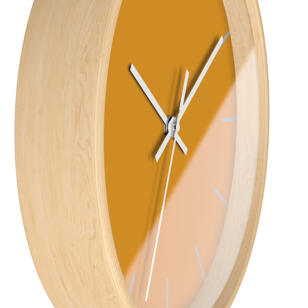 Wooden Frame White Hand Dixie Florida Orange Mustard Modern Minimalist Wall Clock With Stardust Grey Time Markers Side 