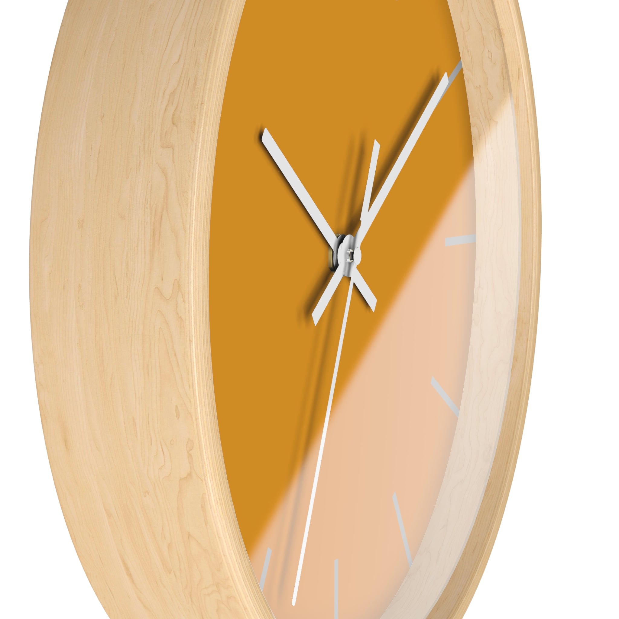 Wooden Frame White Hand Dixie Florida Orange Mustard Modern Minimalist Wall Clock With Stardust Grey Time Markers Side 