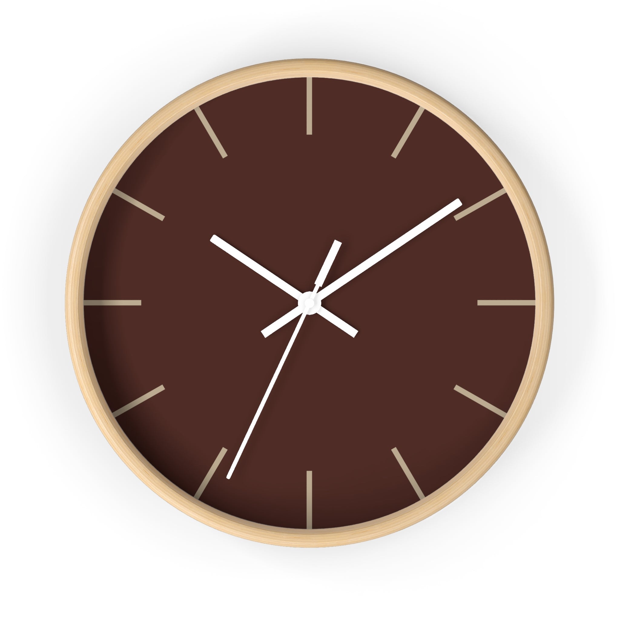 Wooden Frame White Hand Saddle Brown Modern Minimal Wall Clock With Jute Time Markers Front