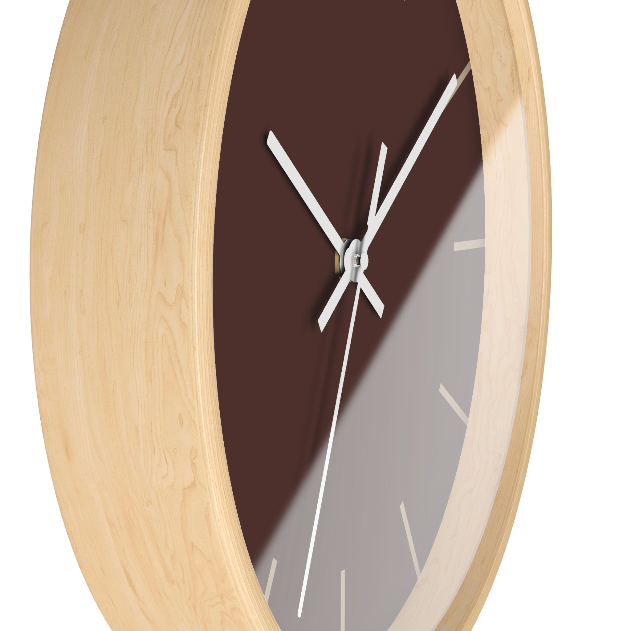 Wooden Frame White Hand Saddle Brown Modern Minimal Wall Clock With Jute Time Markers Side