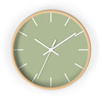Wooden Frame White Hand Schist Green Sage Modern Minimal Wall Clock With White Time Markers Front