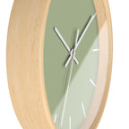 Wooden Frame White Hand Schist Green Sage Modern Minimal Wall Clock With White Time Markers Side