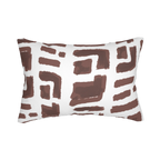 Abstract brown brushstroke lumbar pillow, back view.