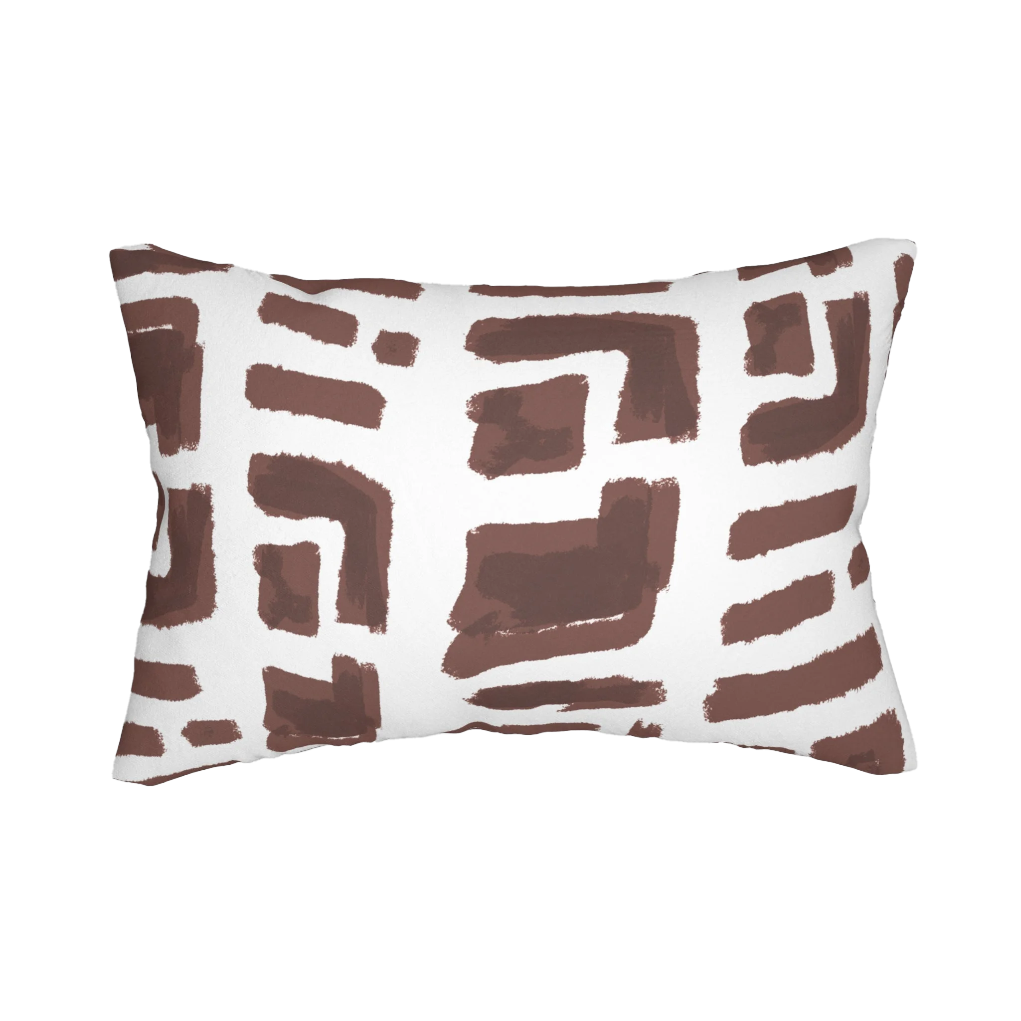Abstract brown brushstroke lumbar pillow, front view.