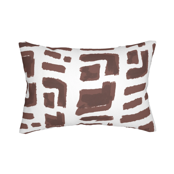 Abstract brown brushstroke lumbar pillow, front view.
