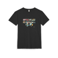 Black abstract FREEBRD “Patchy" Graphic sueded tee, FREEBRD logo, crew neck, front view.