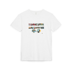 White abstract FREEBRD “Patchy" Graphic sueded tee, FREEBRD logo, crew neck, front view.