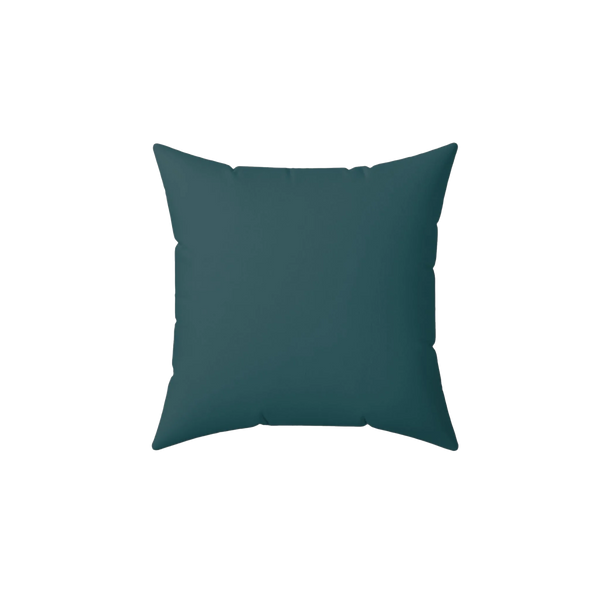 Abstract teal faux suede throw pillow, front view.