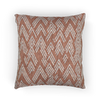 A back view of the Adore Pink Boho Ikat Woven Pillow showing an adore pink background and ivory white chevron ikat styled lines.