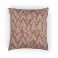 A front view of the Adore Pink Boho Ikat Woven Pillow showing an adore pink background and ivory white chevron ikat styled lines.