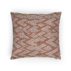 A horizontal view of the Adore Pink Boho Ikat Woven Pillow showing an adore pink background and ivory white chevron ikat styled lines.