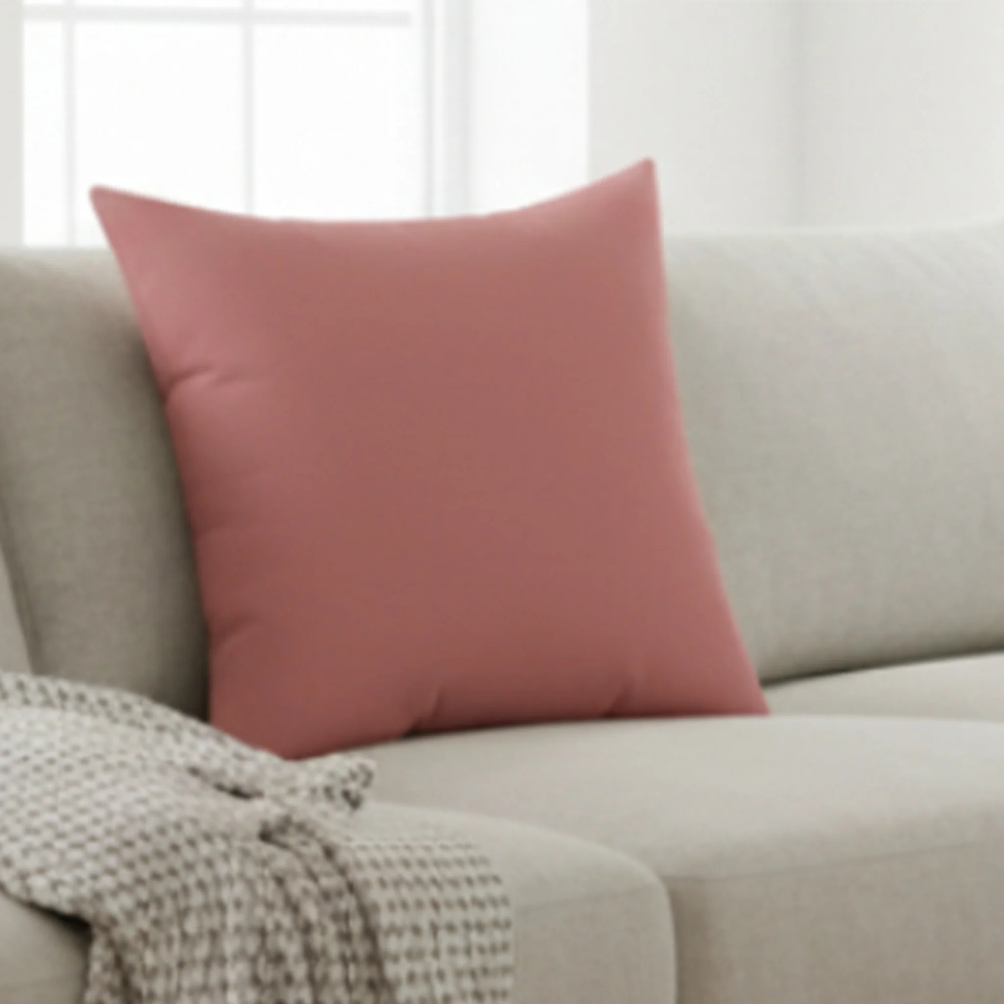 Adore pink faux suede throw pillow styled in living room, lifestyle view.