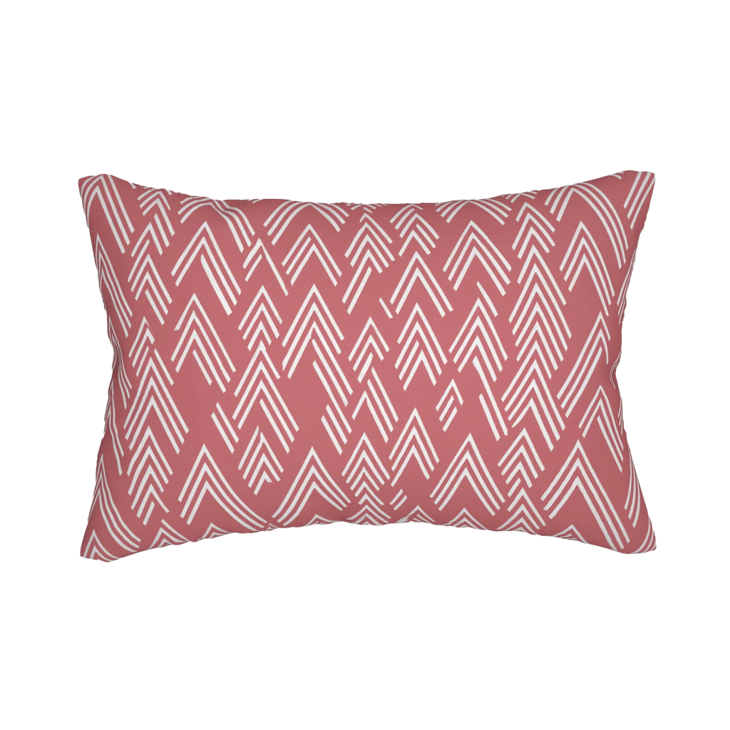 Adore pink ikat lumbar accent pillow, back view.