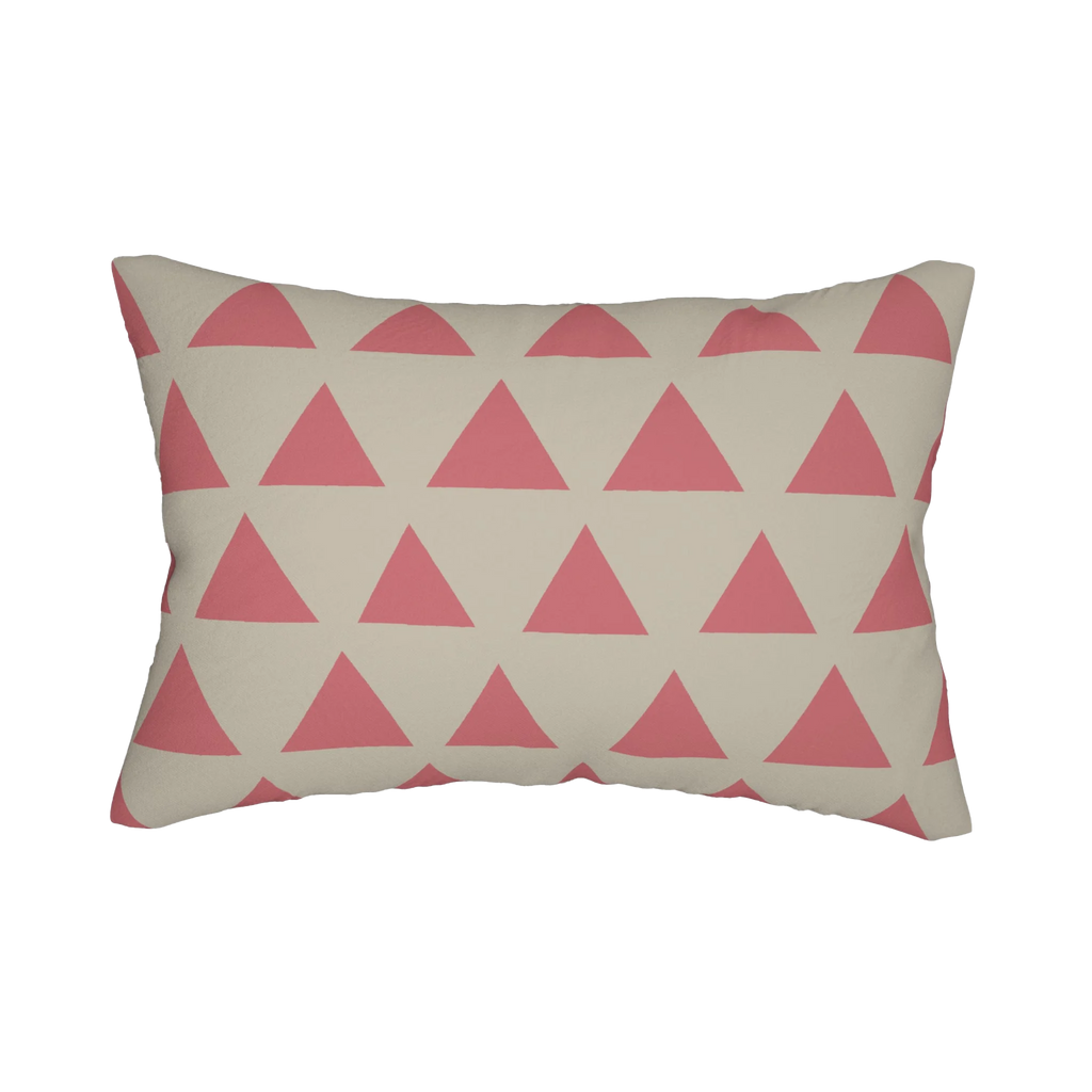 Adore pink triangle pattern lumbar pillow, back view.