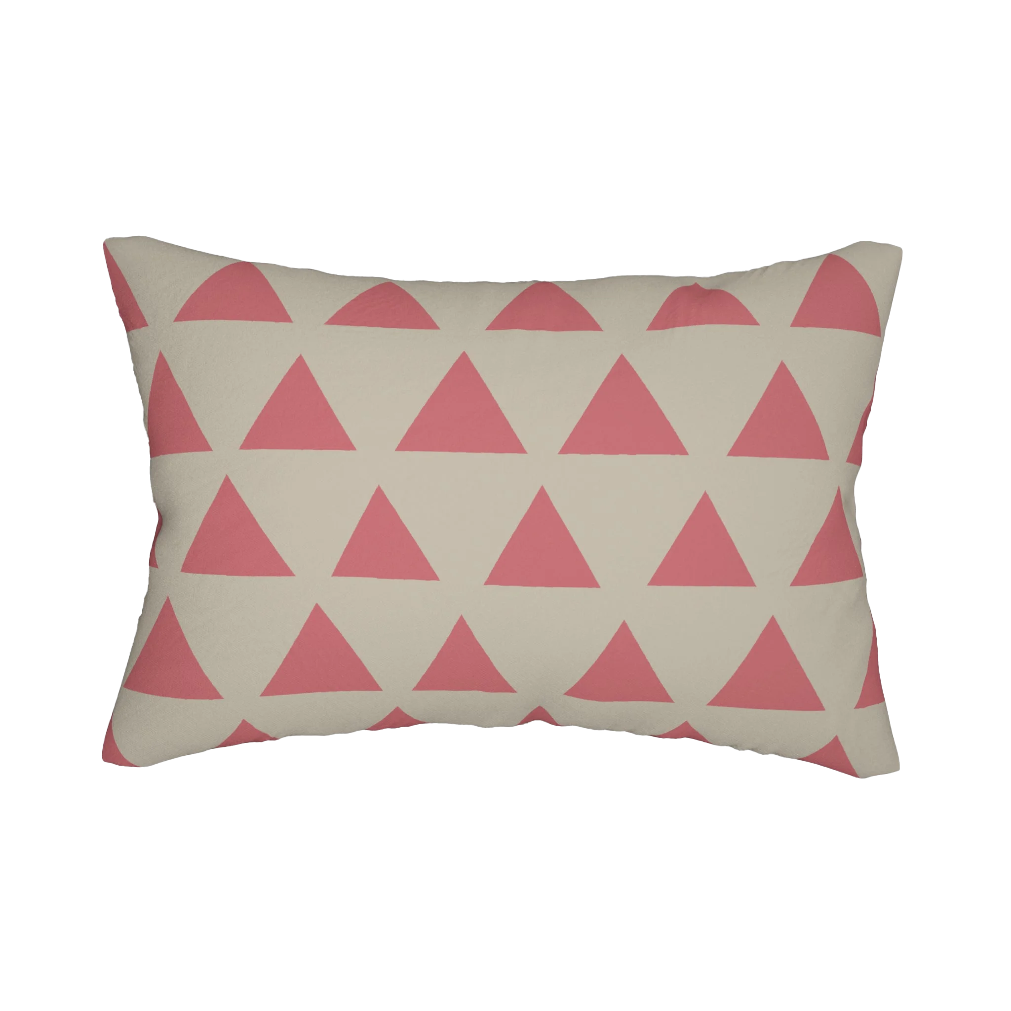 Adore pink triangle pattern lumbar pillow, back view.