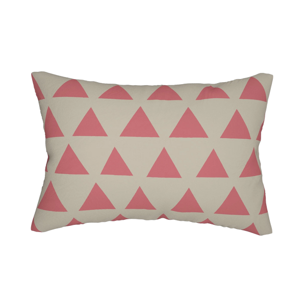 Adore pink triangle pattern lumbar pillow, front view.