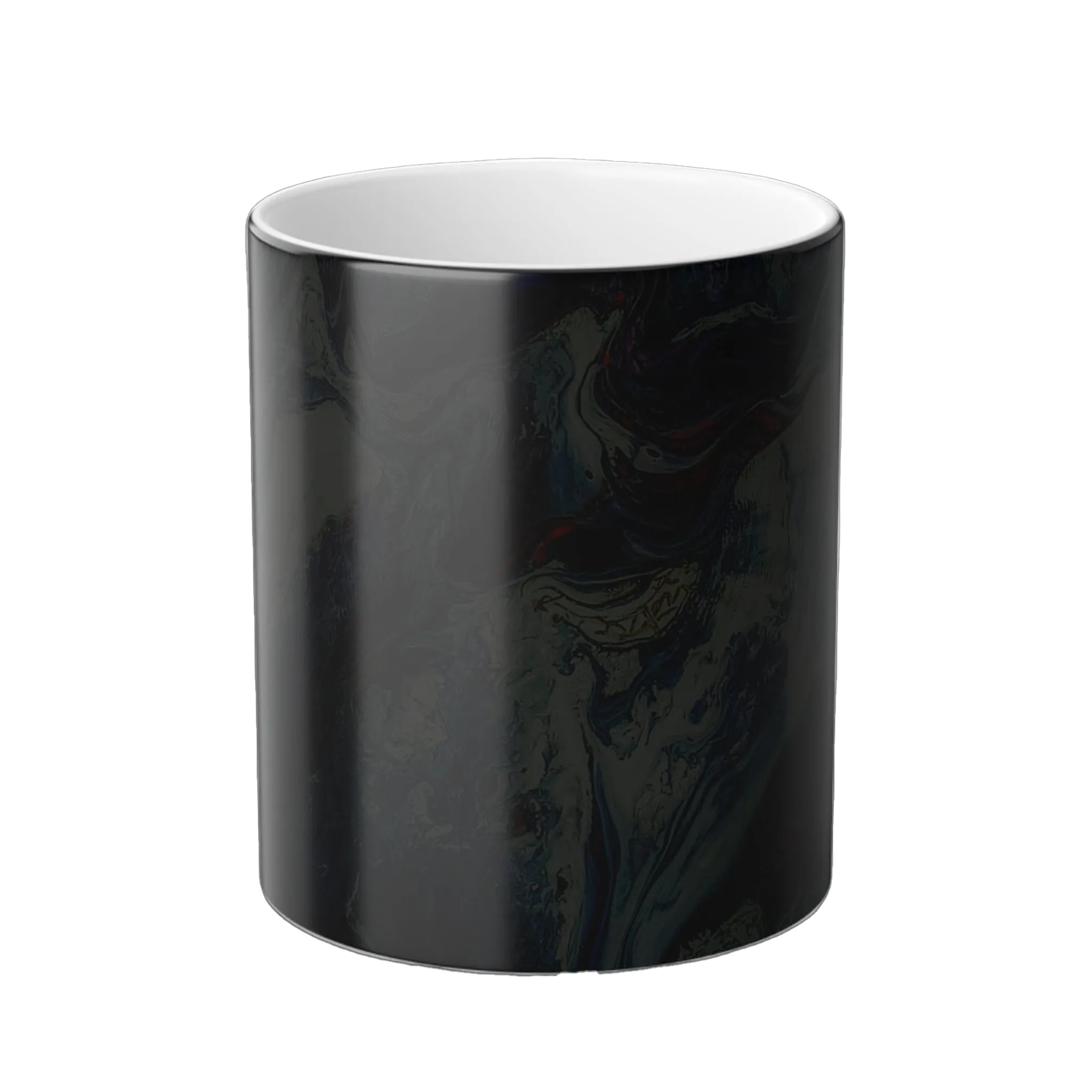 A ‘cold cup’ preview of the ‘Afrostar” acrylic pour color changing cup that shows black when cold, with a white interior.