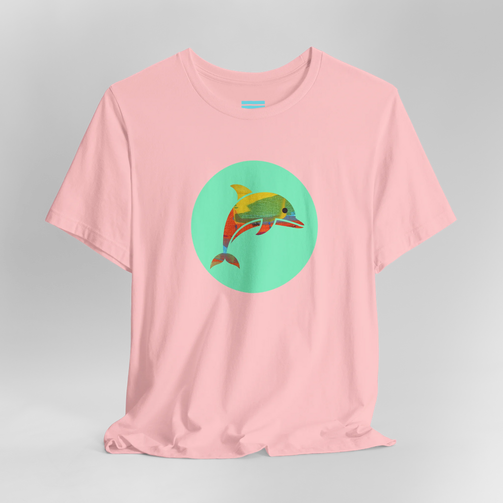 Pink Ali Dolphin Circle Tee, crew neck, ghost mannequin, front.
