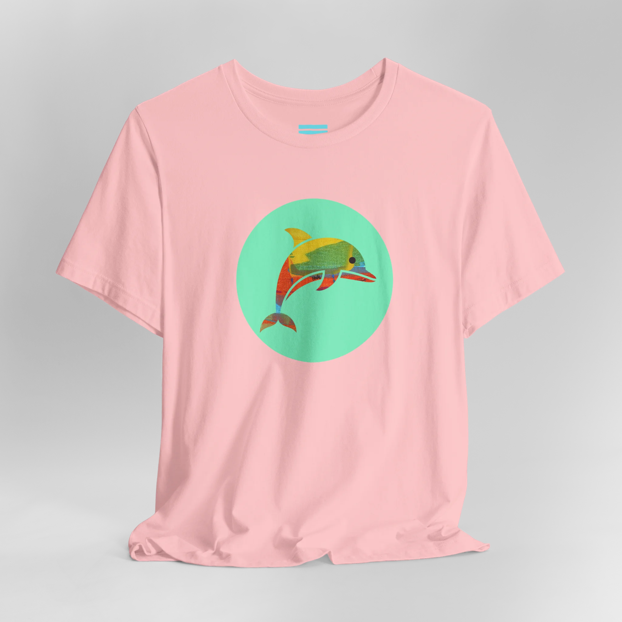 Pink Ali Dolphin Circle Tee, crew neck, ghost mannequin, front.