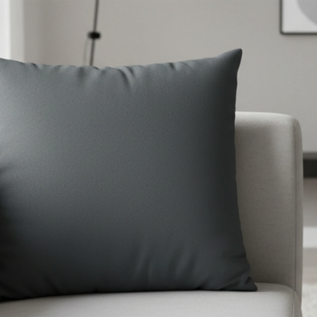 Anchor Grey faux suede pillowcase styled on a couch in a modern living room.