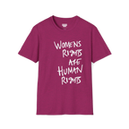 A front view of the antique heather heliconia women's rights are human rights t-shirt.