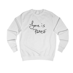 Arctic Love is Peace crewneck sweatshirt, handwritten Love is Peace graphic, crew neck, front view.