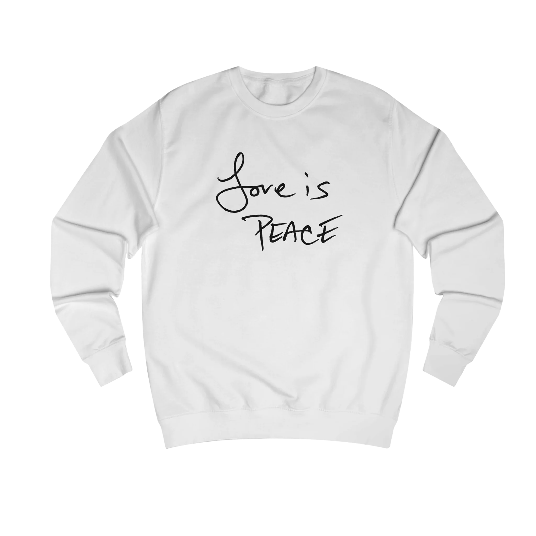 Arctic Love is Peace crewneck sweatshirt, black print, front view.