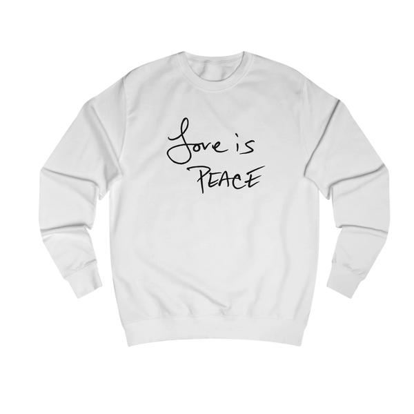 Arctic Love is Peace crewneck sweatshirt, handwritten Love is Peace graphic, crew neck, front view.