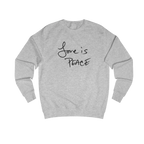 Ash Love is Peace crewneck sweatshirt, handwritten Love is Peace graphic, crew neck, front view.