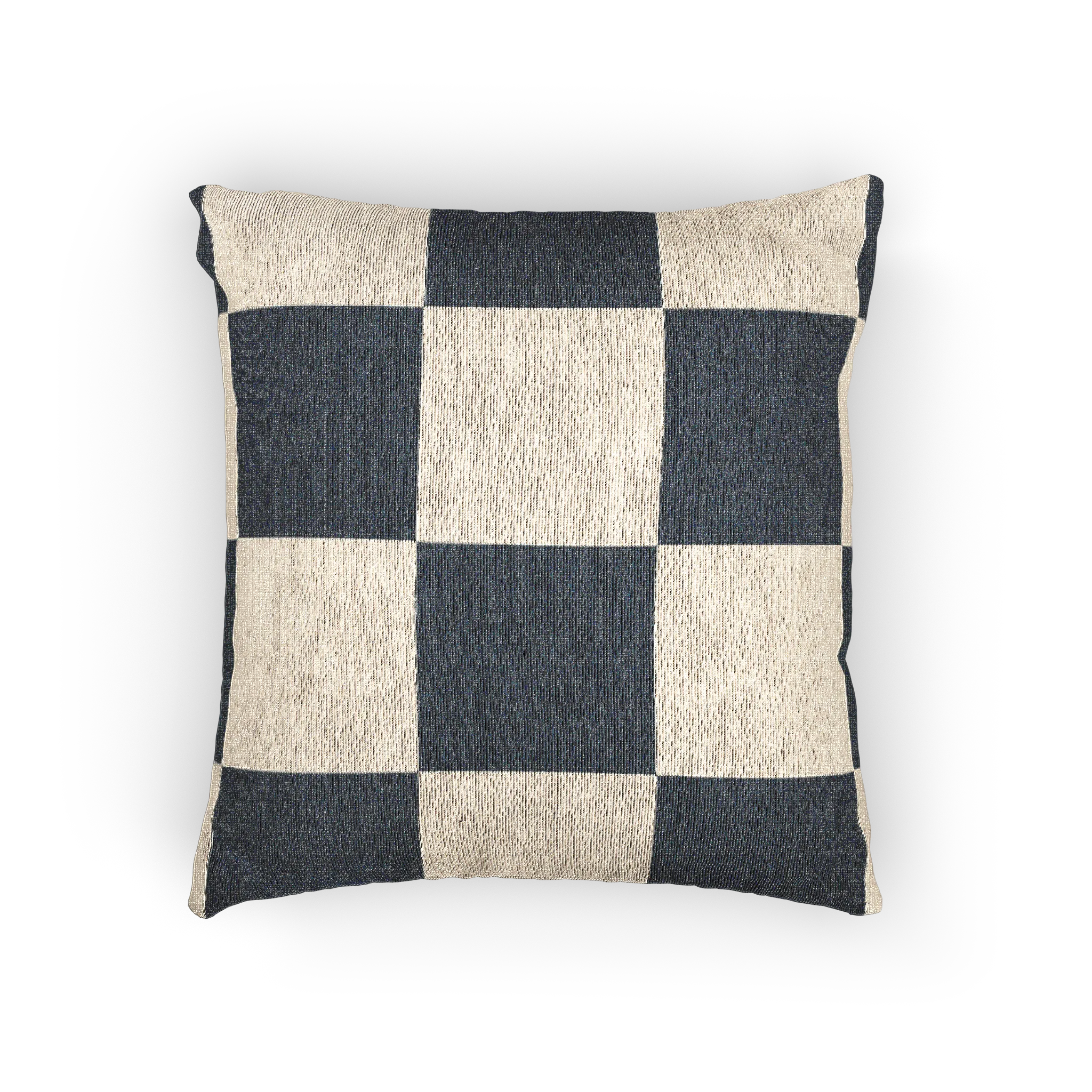 A front preview of the Atomic Grey Woven Checkered Decorative Pillow showing dark grey checker squares on an ivory oatmeal background.  