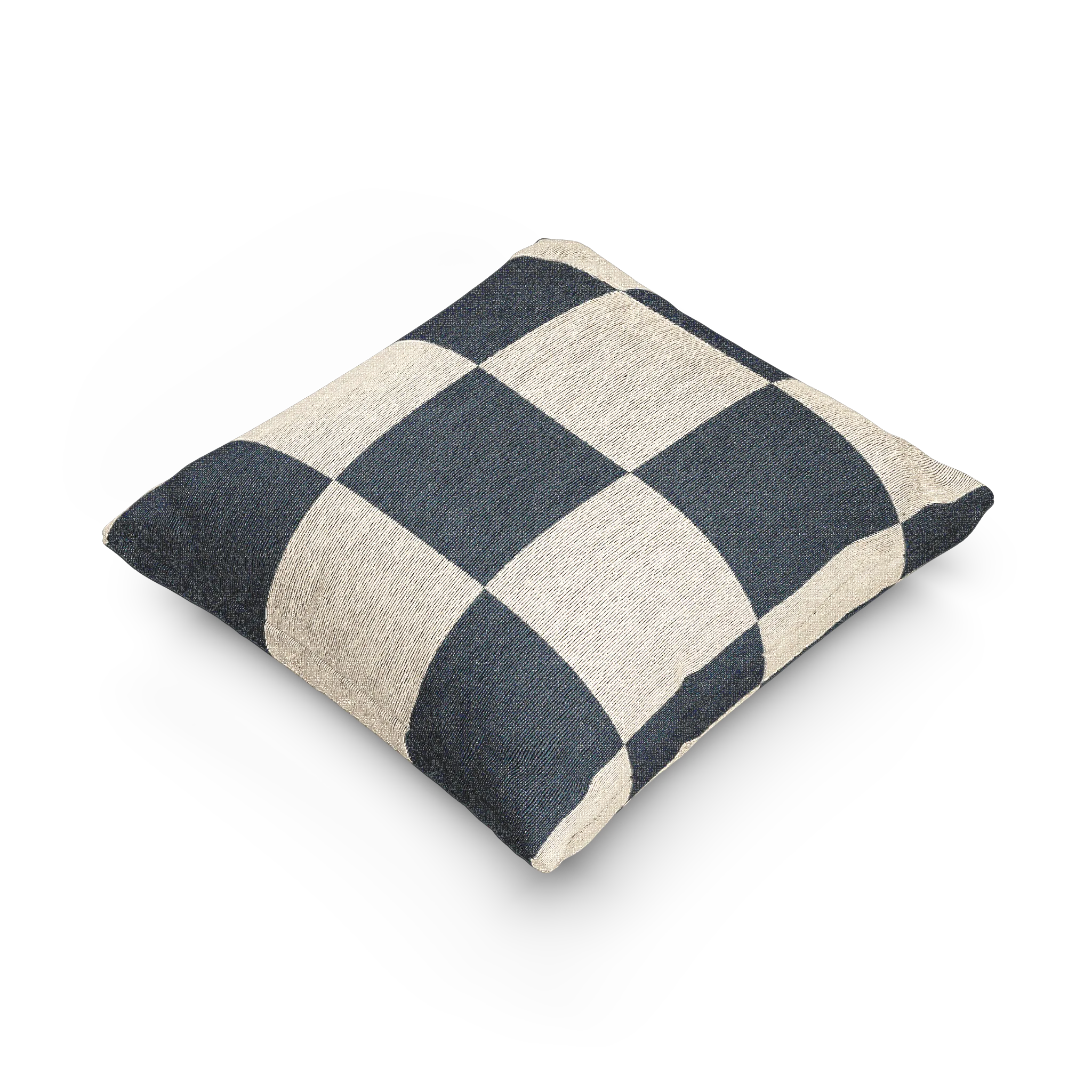 A side preview of the Atomic Grey Woven Checkered Decorative Pillow showing dark grey checker squares on an ivory oatmeal background.  